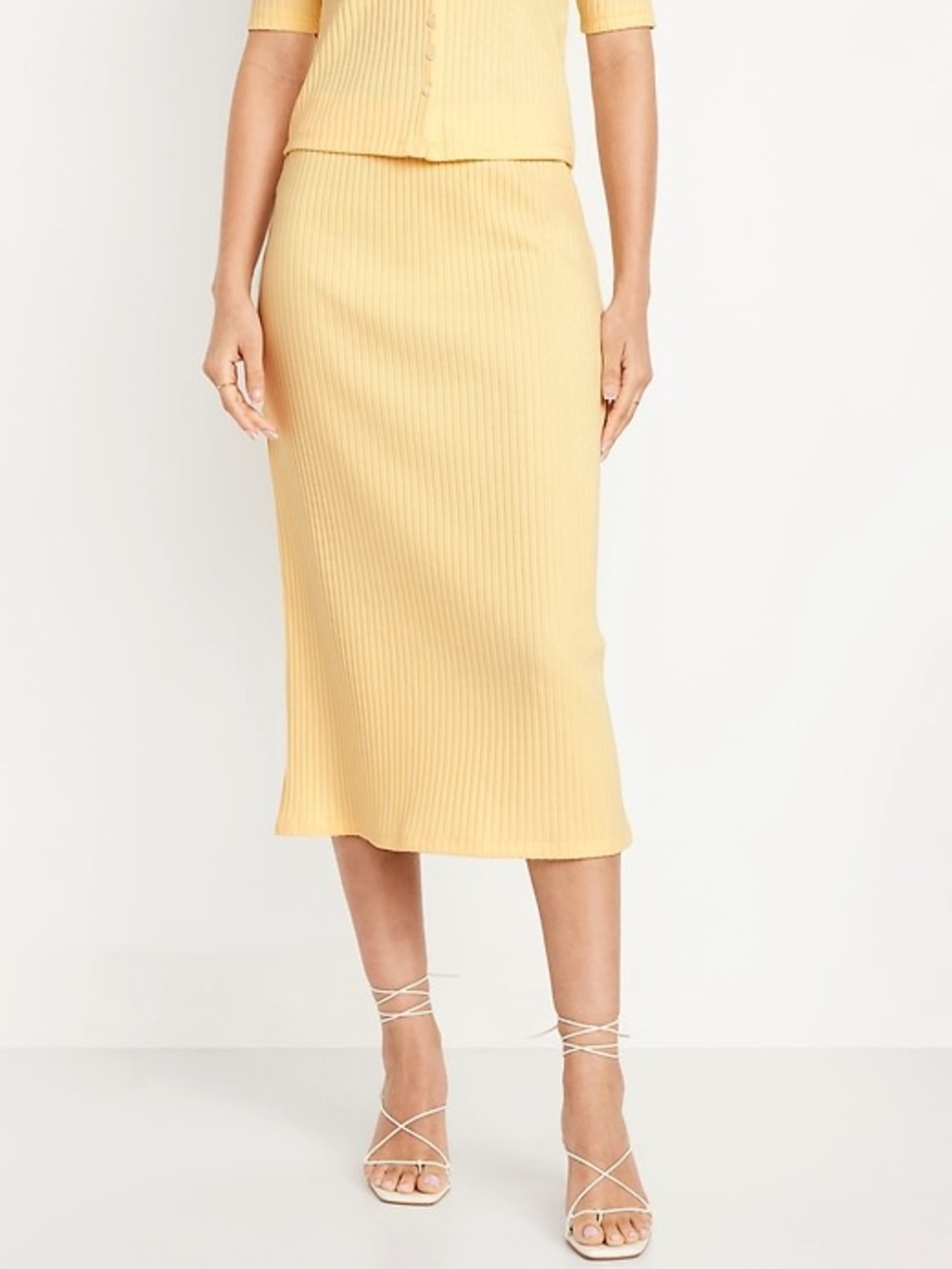 High Waisted Ribbed Midi Skirt